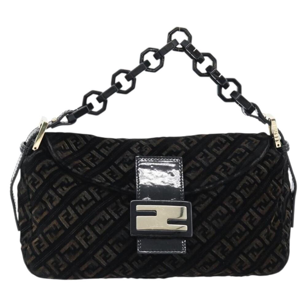 Fendi Zucchino Chain Mamma Baguette Shoulder Bag Black